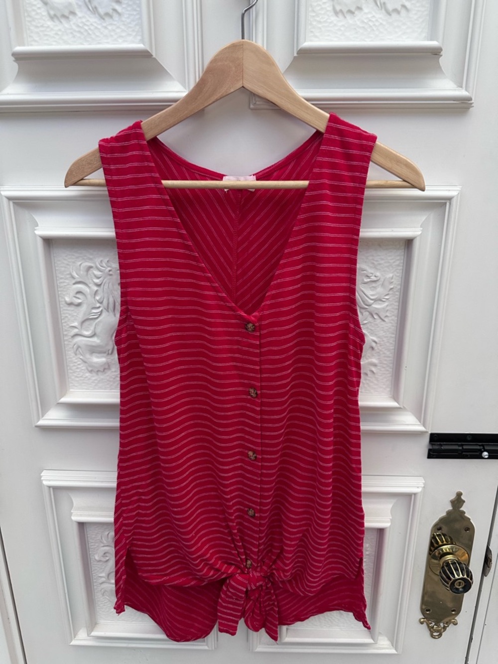 T.La/Anthropologie - Red Striped Tie-Front Sleeveless Tank - Size MEDIUM